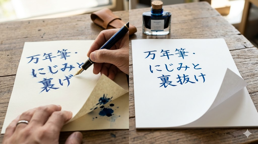 にじみやひげと裏抜けの違いを表すイメージ画像