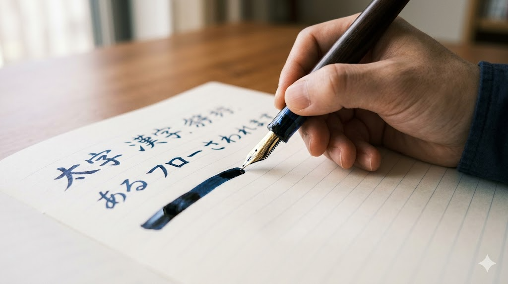 太いペン先とインクフロー量を表すイメージ画像