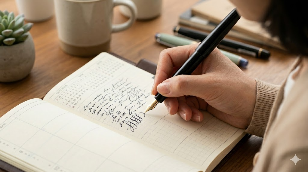 万年筆で細い字が書きやすいペンの特徴を表すイメージ画像