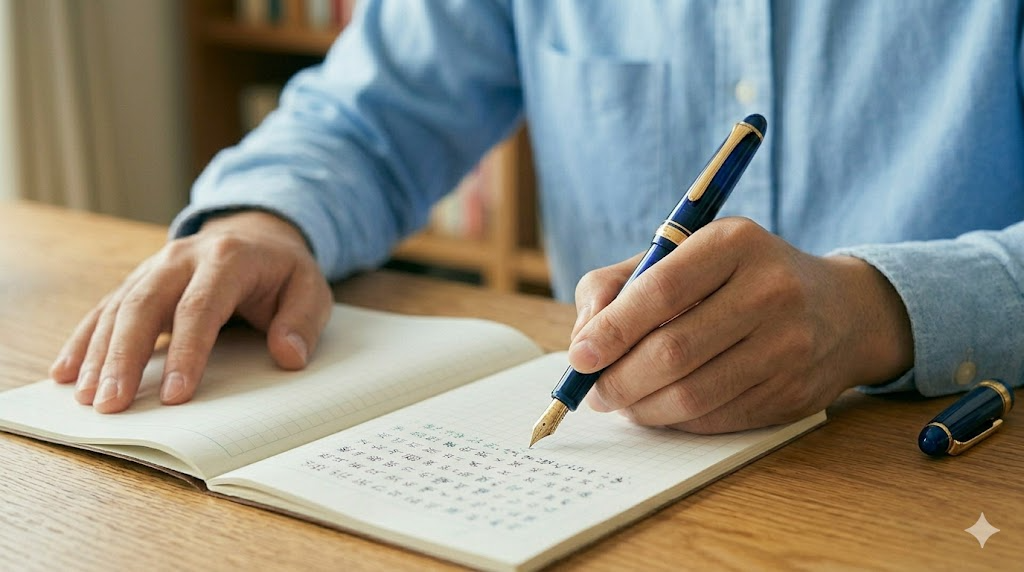 紙の角度を変える書き方のコツを表すイメージ画像